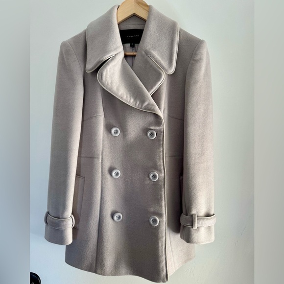 Tahari Jackets & Blazers - Wool Peacoat Double Breasted Taupe Gray Minimalist Coat – Tahari